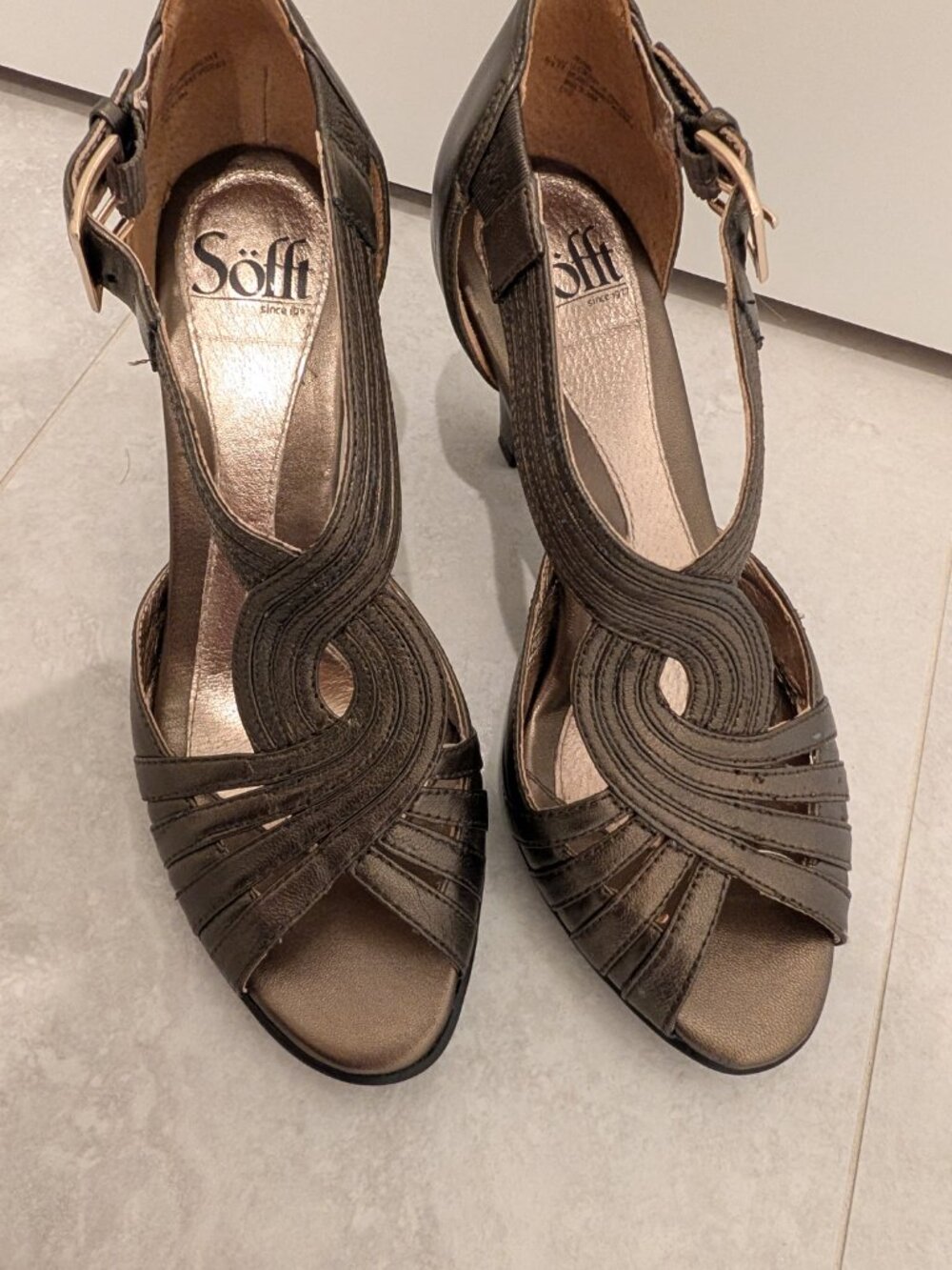 Sofft 6.5W Graciella Bronze Leather Open Peep Toe High Heel Dress Sandals - Picture 7 of 13